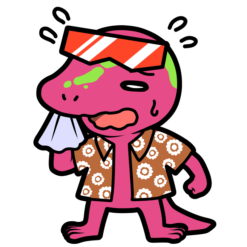 暑さで汗をかいているキャラクターのイラスト